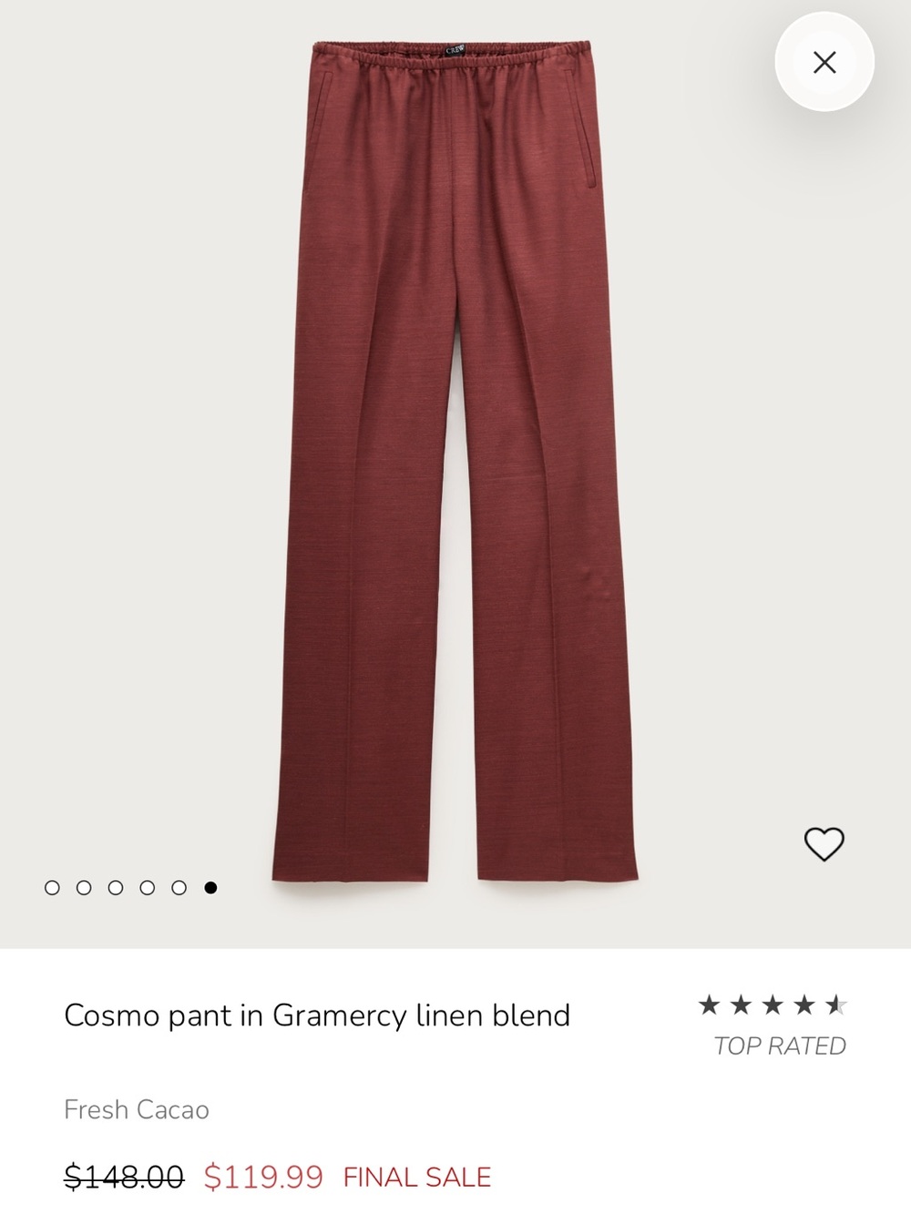 J. Crew Wide-Leg Pants in Deep Rust (Fresh Cacao)